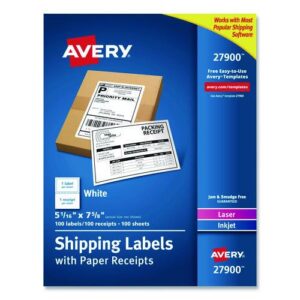 Shipping Labels with Paper Receipt Bulk Pack, Inkjet/Laser Printers, 5.06 x 7.63, White, 100/Box