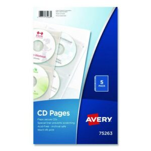 Two-Sided CD Organizer Sheets for Three-Ring Binder, 4 Disc Capacity, Clear, 5/Pack