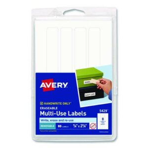 Erasable ID Labels, Inkjet/Laser Printers, 0.88 x 2.88, White, 8/Sheet, 10 Sheets/Pack