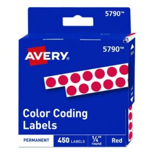 Handwrite-Only Permanent Self-Adhesive Round Color-Coding Labels in Dispensers, 0.25" dia, Red, 450/Roll, (5790)
