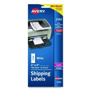 Mini-Sheets Mailing Labels, Inkjet/Laser Printers, 2 x 4, White, 4/Sheet, 25 Sheets/Pack
