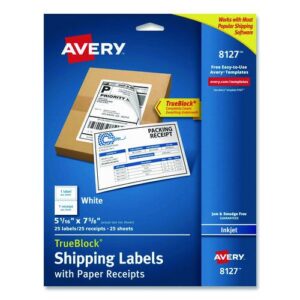 Shipping Labels with TrueBlock Technology, Inkjet Printers, 5.06 x 7.62, White, 25 Sheets/Pack