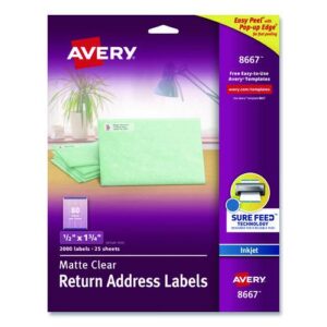 Matte Clear Easy Peel Mailing Labels with Sure Feed Technology, Inkjet Printers, 0.5 x 1.75, Clear, 80/Sheet, 25 Sheets/Pack