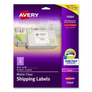 Matte Clear Easy Peel Mailing Labels w/ Sure Feed Technology, Laser Printers, 3.33 x 4, Clear, 6/Sheet, 10 Sheets/Pack