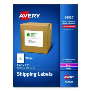 White Shipping Labels-Bulk Packs, Inkjet/Laser Printers, 8.5 x 11, White, 250/Box