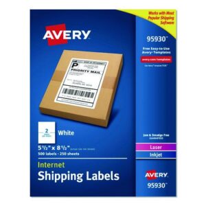 White Shipping Labels-Bulk Packs, Inkjet/Laser Printers, 5.5 x 8.5, White, 2/Sheet, 250 Sheets/Box