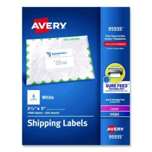 White Shipping Labels-Bulk Packs, Inkjet/Laser Printers, 3.5 x 5, White, 4/Sheet, 250 Sheets/Box