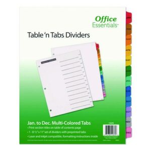 Table 'n Tabs Dividers, 12-Tab, Jan. to Dec., 11 x 8.5, White, Assorted Tabs, 1 Set