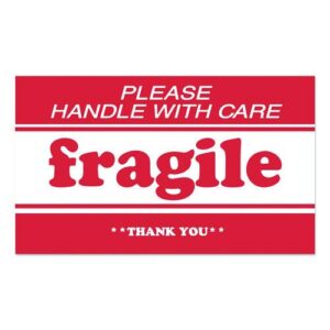 Pre-Printed Message Labels, Fragile-Please Handle with Care-Thank You, 2 x 3, White/Red, 500/Roll