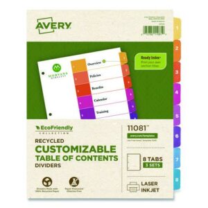 Customizable Table of Contents Ready Index Dividers with Multicolor Tabs, 8-Tab, 1 to 8, 11 x 8.5, White, 3 Sets
