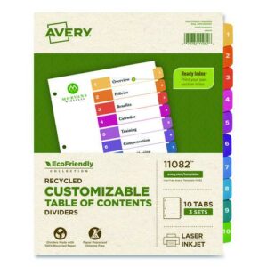 Customizable Table of Contents Ready Index Dividers with Multicolor Tabs, 10-Tab, 1 to 10, 11 x 8.5, White, 3 Sets
