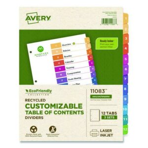 Customizable Table of Contents Ready Index Dividers with Multicolor Tabs, 12-Tab, 1 to 12, 11 x 8.5, White, 3 Sets