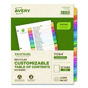 Customizable Table of Contents Ready Index Dividers with Multicolor Tabs, 31-Tab, 1 to 31, 11 x 8.5, White, 1 Set