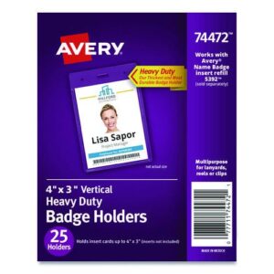 Secure Top Heavy-Duty Badge Holders, Vertical, 3w x 4h, Clear, 25/Pack