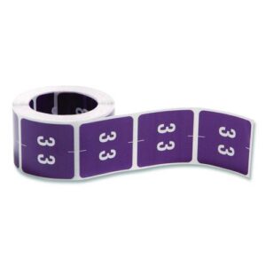 Numerical End Tab File Folder Labels, 3, 1.5 x 1.5, Purple, 250/Roll