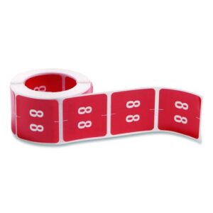 Numerical End Tab File Folder Labels, 8, 1.5 x 1.5, Red, 250/Roll