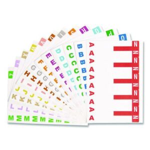 AlphaZ Color-Coded Labels Starter Set, A-Z, 1.16 x 3.13, Assorted, 5/Sheet, 300 Sheets/Box