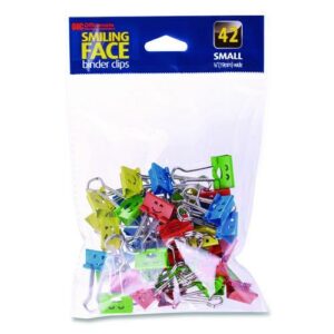 Smiling Face Binder Clips, Small, Assorted Colors, 42/Pack