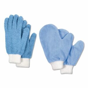 Microfiber Dusting Gloves and Mitts, Blue with White Cuffs, 2 Gloves, 2 Mitts