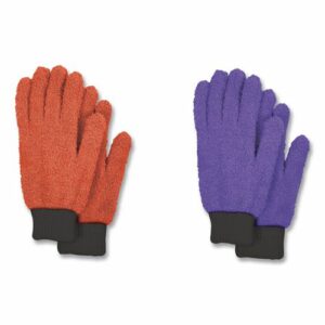 Microfiber Dusting Gloves, 2 Coral Gloves with Black Cuffs, 2 Purple Gloves with Black Cuffs