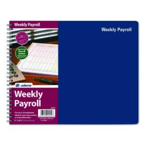 Weekly Payroll Record Book for 20 Employees, Two-Page Spread: 36 Columns, Royal Blue Cover, 8.5 x 11 Sheets, 56 Sheets/Book