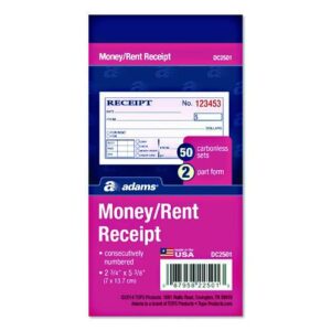 Money/Rent Receipt Book, Two-Part Carbonless, 4.88 x 2.75, 50 Forms Total