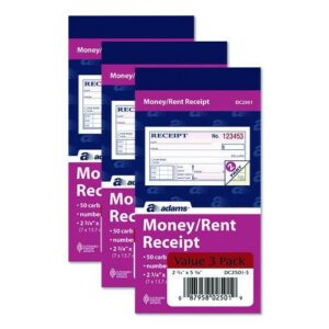 Money/Rent Receipt Book, Two-Part Carbonless, 4.88 x 2.75, 50 Receipts/Book, 3 Books/Pack