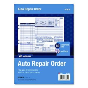 Multipart Auto Repair Work Order Forms, Three-Part Carbonless, 8.5 x 6.94, 50 Forms Total