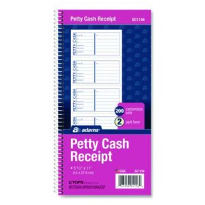 Petty Cash Receipt Book, Two-Part Carbonless, 5 x 2.75, 4 Forms/Sheet, 200 Forms Total