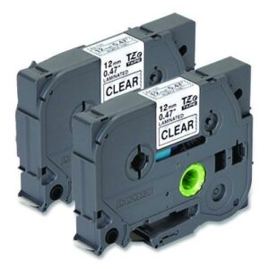 TZe Standard Adhesive Laminated Labeling Tapes, 0.47" x 26.2 ft, Black on Clear, 2/Pack