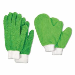 Microfiber Dusting Gloves and Mitts, Green with White Cuffs, 2 Gloves, 2 Mitts