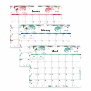Lindley Monthly Wall Calendar, Floral Artwork, 15 x 12, White/Pink/Red Sheets, 12-Month (Jan to Dec): 2026