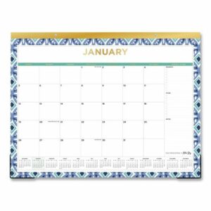 Tile Monthly Desk Pad Calendar, Geometric Artwork, 22 x 17, White/Blue/Green Sheets, 12-Month (Jan to Dec): 2026