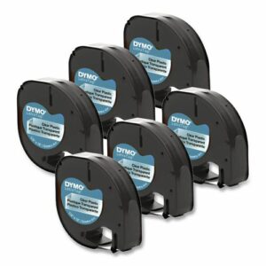 LetraTag Plastic Label Tape Cassette, 0.5" x 13 ft, Black on Clear, 6/Pack