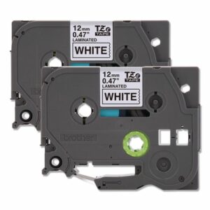 TZe Standard Adhesive Laminated Labeling Tapes, 0.47" x 26.2 ft, Black on White, 2/Pack