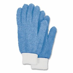 Microfiber Dusting Gloves, Blue with White Cuffs, 2 Gloves