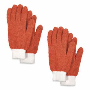 Microfiber Dusting Gloves, Coral with White Cuffs, 2 Gloves