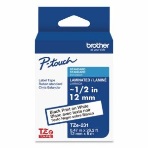 TZe Standard Adhesive Laminated Labeling Tape, 0.47" x 26.2 ft, Black on White