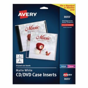 Inkjet CD/DVD Jewel Case Inserts, Matte White, 20/Pack