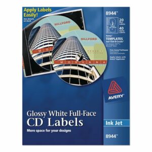 Full Face CD Labels, Glossy White, 20/Pack