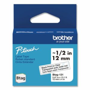 Genuine P-Touch BTAG Label Tapes, 0.47" x 13.1 ft, Black on Clear