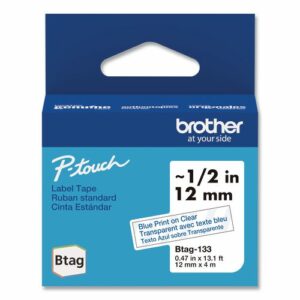 Genuine P-Touch BTAG Label Tapes, 0.47" x 13.1 ft, Blue on Clear