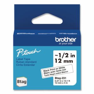 Genuine P-Touch BTAG Label Tapes, 0.47" x 13.1 ft, Black on White