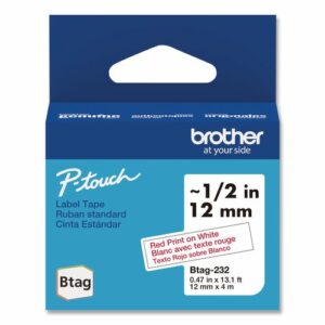 Genuine P-Touch BTAG Label Tapes, 0.47" x 13.1 ft, Red on White