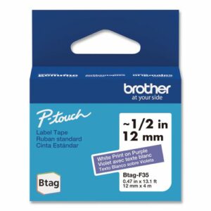 Genuine P-Touch BTAG Label Tapes, 0.47" x 13.1 ft, White on Purple