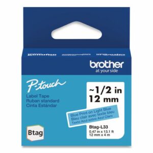 Genuine P-Touch BTAG Label Tapes, 0.47" x 13.1 ft, Blue on Light Blue