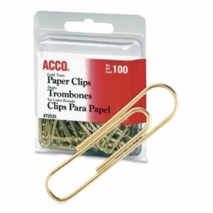 Gold Tone Paper Clips, #2, Smooth, Gold, 100/Box