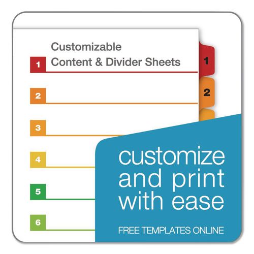 OneStep Printable Table of Contents and Dividers, 12-Tab, 1 to 12, 11 x 8.5, White, Assorted Tabs, 1 Set - Image 3