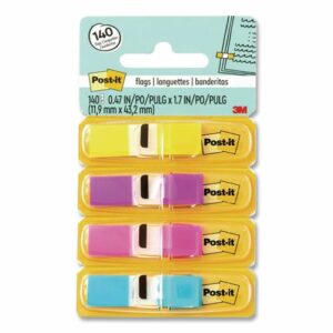 Small Page Flags in Dispensers, 0.5 x 1.75, Four Colors, 35/Color, 4 Dispensers/Pack