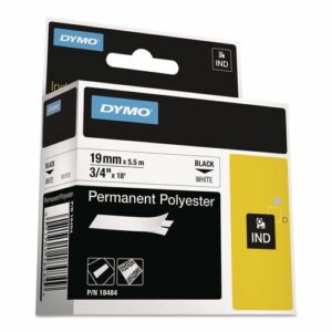 Rhino Permanent Poly Industrial Label Tape, 0.75" x 18 ft, White/Black Print